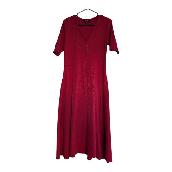 Ralph Lauren Burgundy Waffle-Knit Cotton Henley Dress Large - Picture 11 of 13